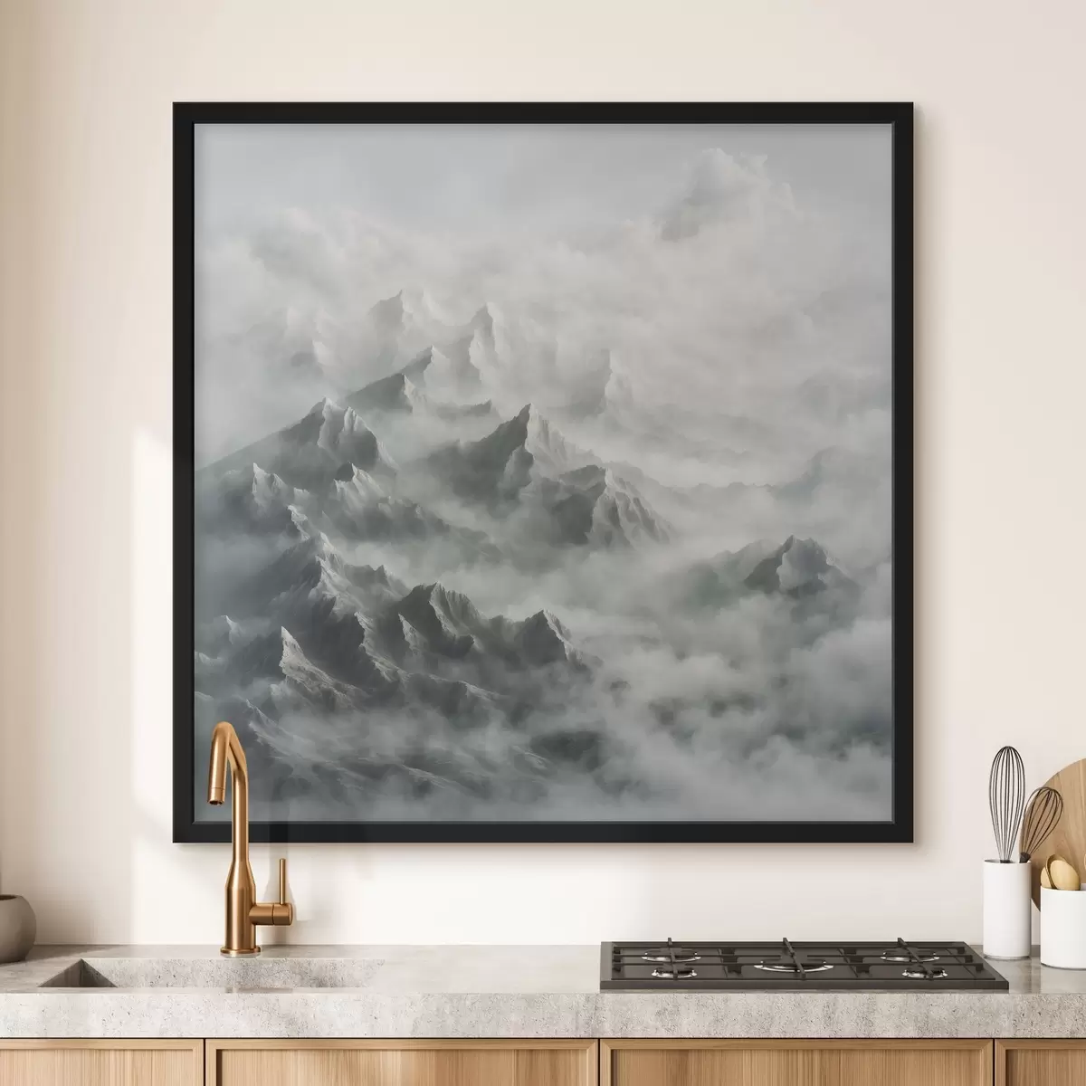 Plakāts Sniegotie kalni miglā f41301