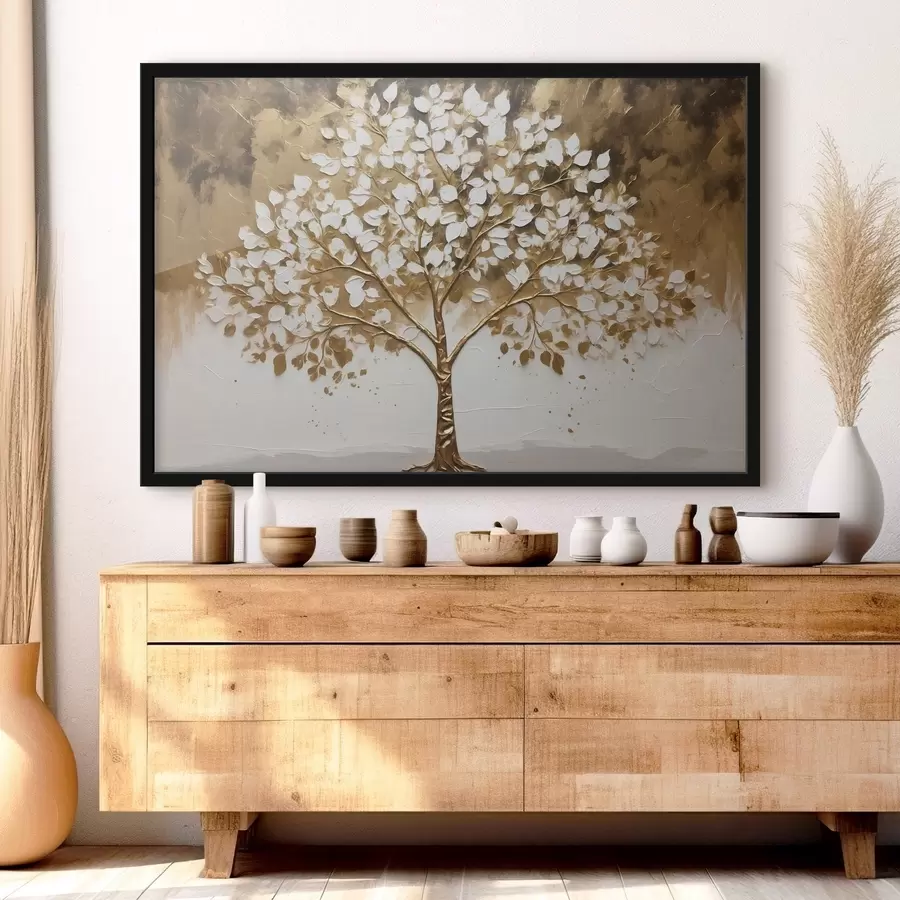 Fototapetes Koks uz balta un dzeltena fona f41307