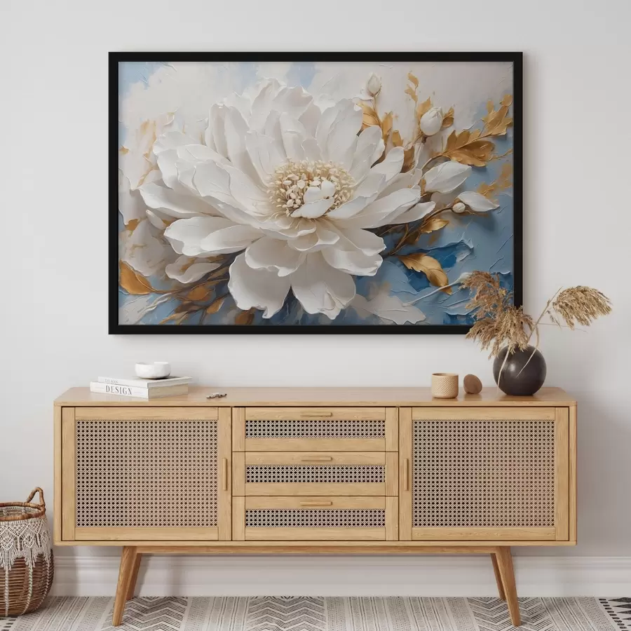 Fototapetes Balts zieds uz zili balta fona f41311