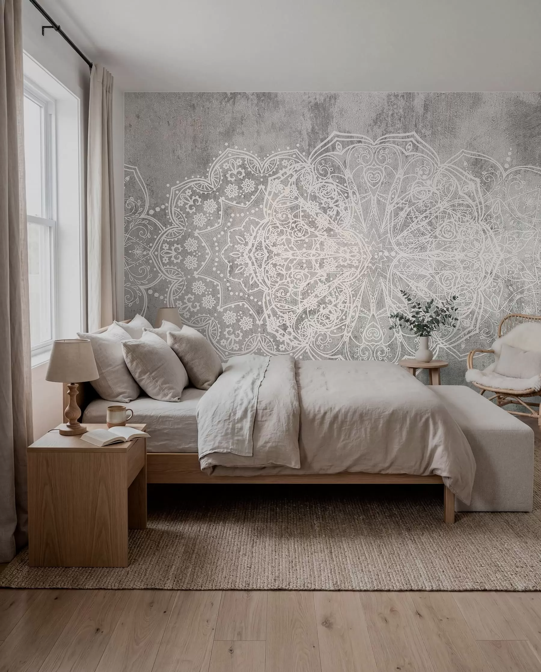 Fototapetes Sudrabaina mežģīņu mandala w08387
