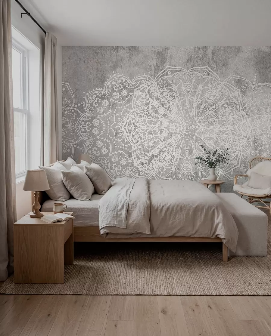 Fototapetes Sudrabaina mežģīņu mandala w08387