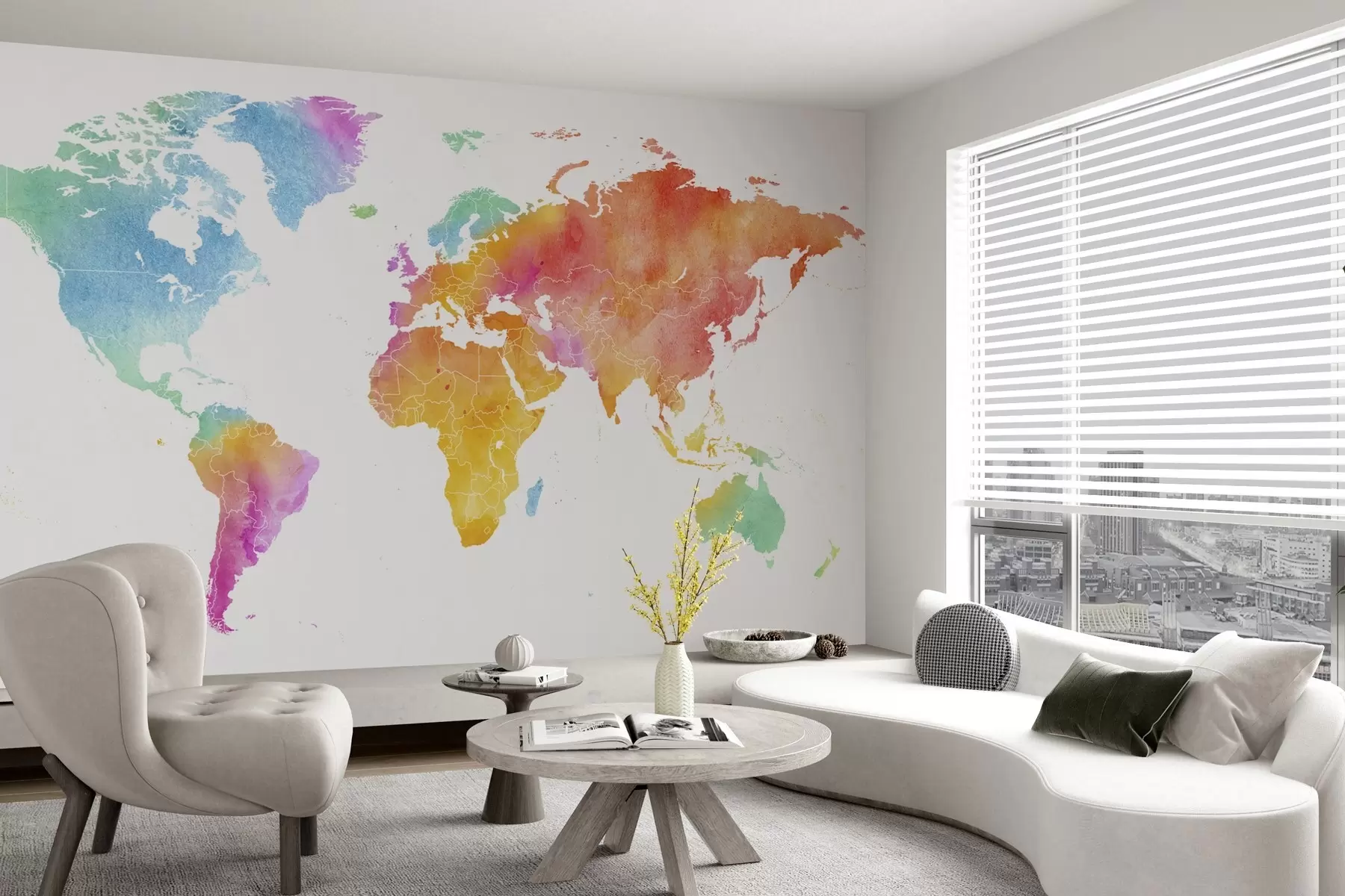 Fototapetes Spilgta akvareļu pasaules kartes ilustrācija u99071