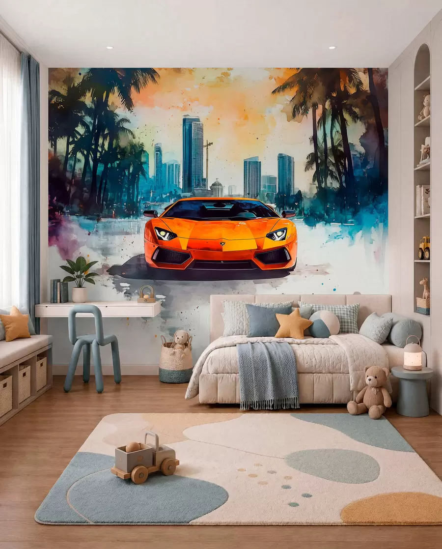 Fototapetes Gleznots oranžs sporta auto w01964
