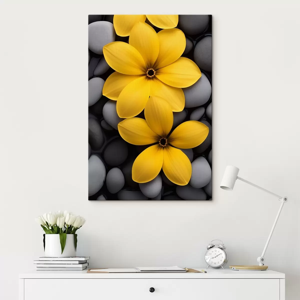 Glezna Dzelteni ziedi uz akmens s41547