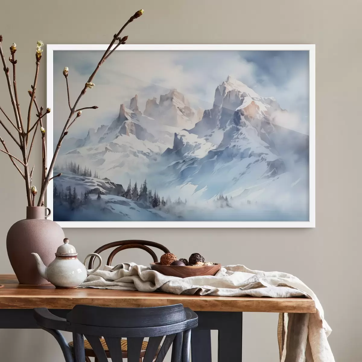 Plakāts Sniegotie kalni akvarelis f41471