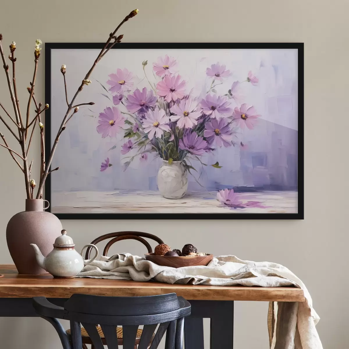 Plakāts Smalki violeti violeti ziedi vāzē f41475