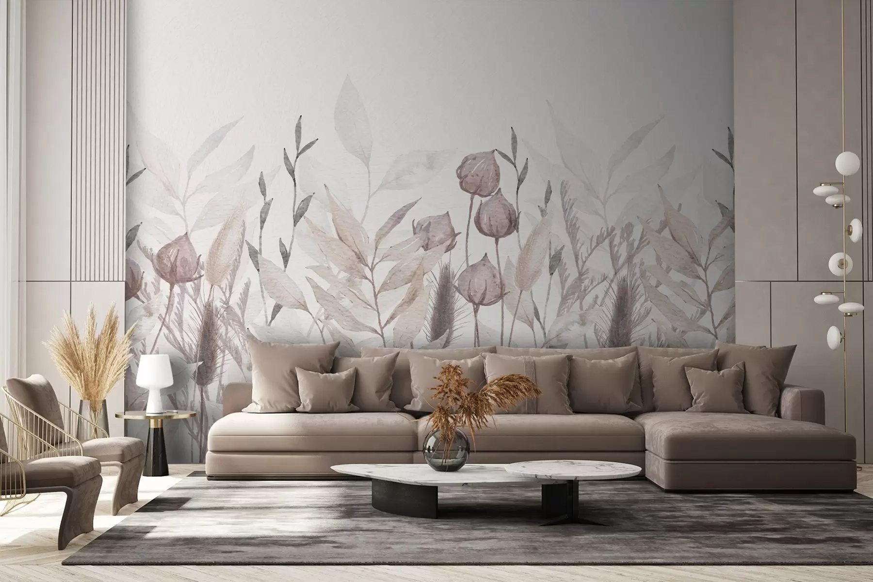 Fototapetes bēšas krāsas spieķīši un savvaļas augi bēšos toņos w02203