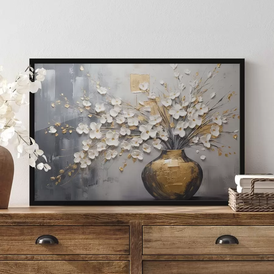 Fototapetes Apjoma nelieli gaismas ziedi vāzē, eļļas glezniecības imitācija f41558