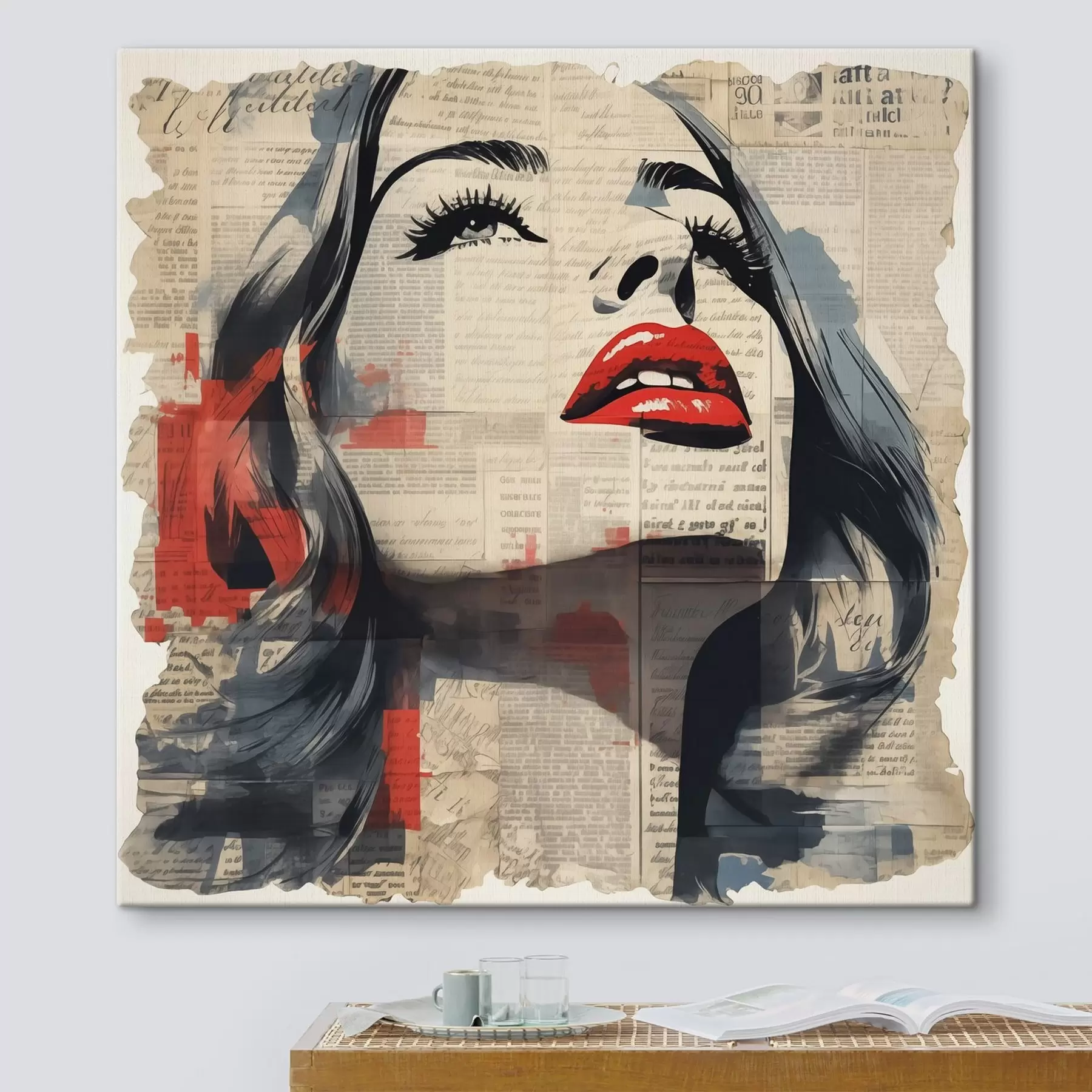 Fototapetes Meitenes portrets uz vecas avīzes kolāžas stilā s41619