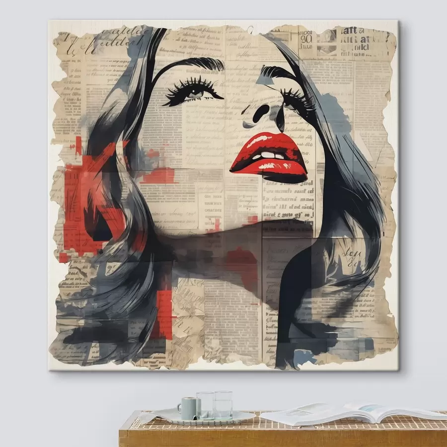 Glezna Meitenes portrets uz vecas avīzes kolāžas stilā s41619