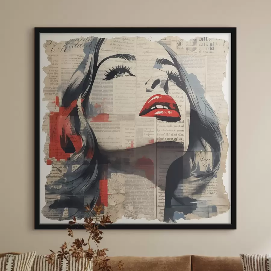 Fototapetes Meitenes portrets uz vecas avīzes kolāžas stilā f41619