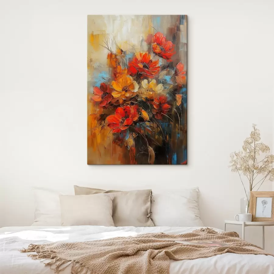 Glezna sarkani ziedi ar eļļas krāsām s41625