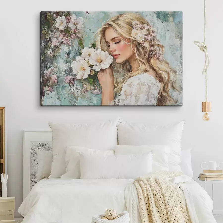 Glezna meitene pie ziediem ar eļļas krāsām s41632