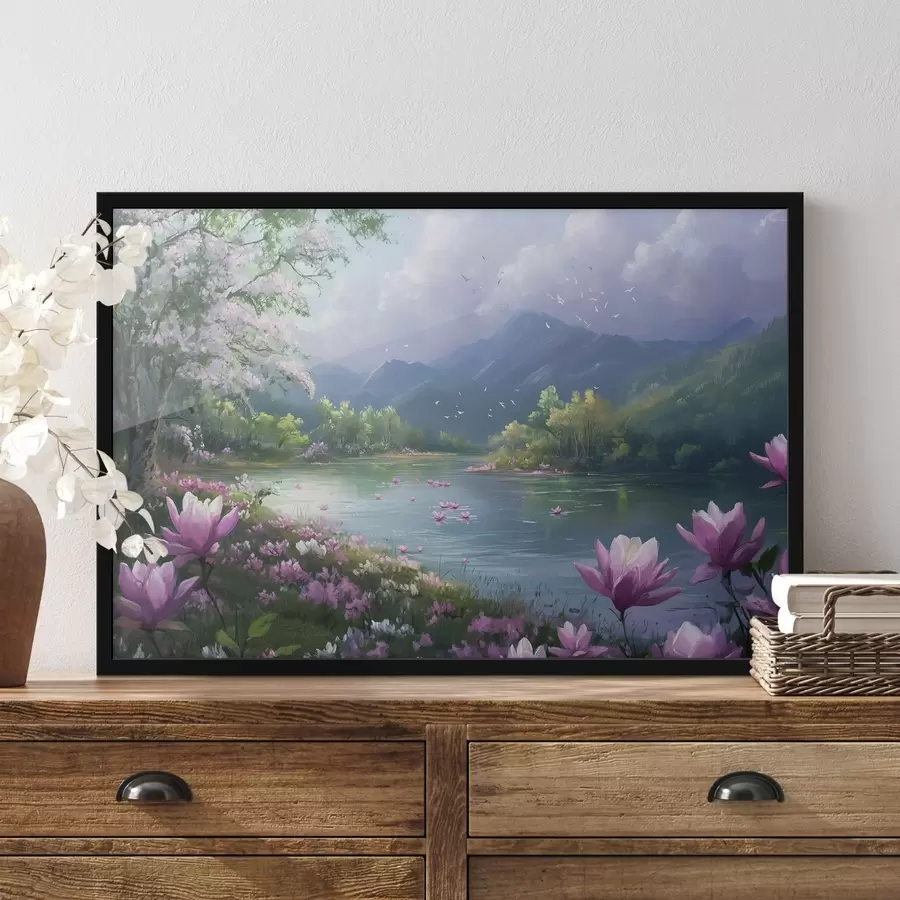 Fototapetes skaists ezers starp kalniem f41629