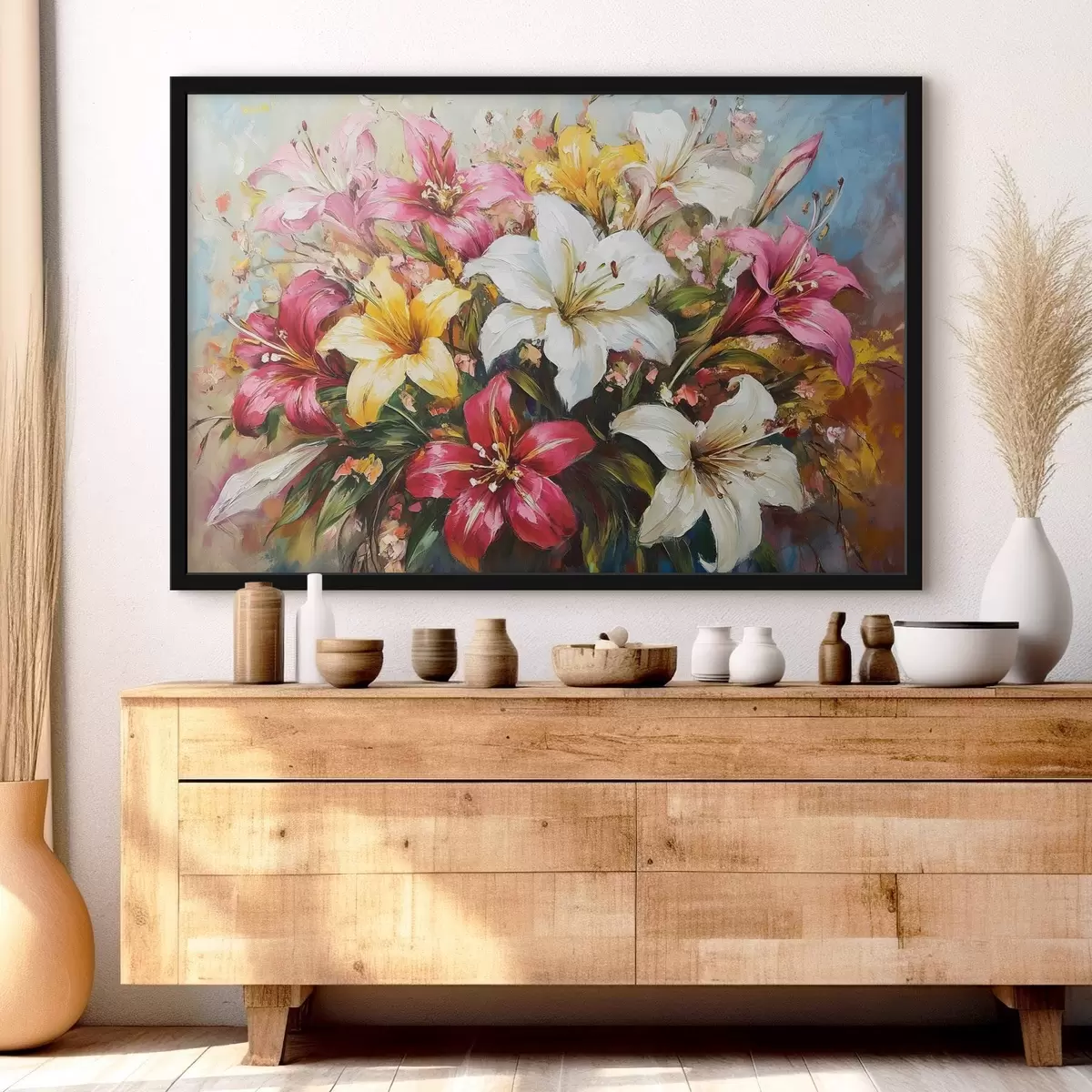 Plakāts krāsainu liliju pušķi f41634