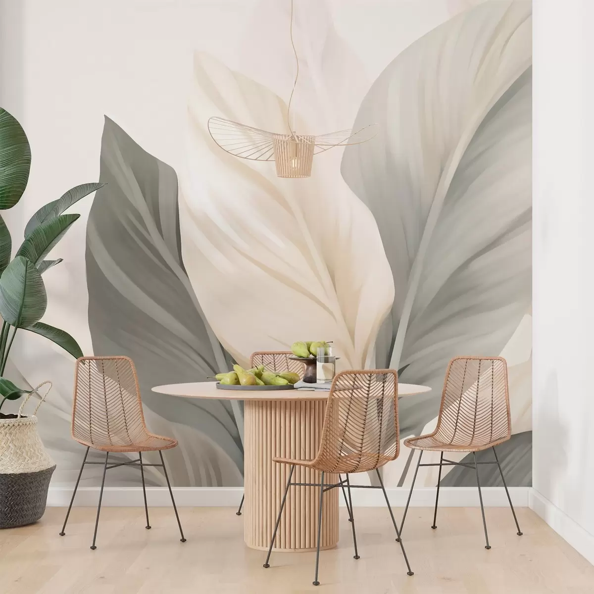 Fototapetes Bēšas un pelēkas lapas uz gaiša fona w02217