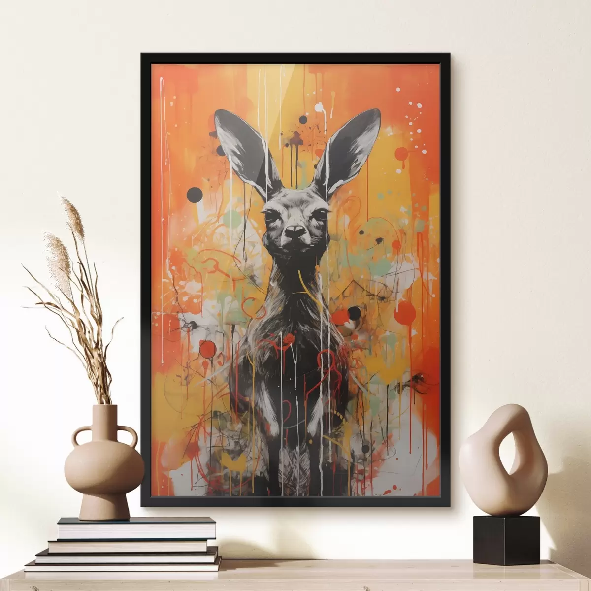 Plakāts Ķengurs uz spilgta abstrakta fona f41656