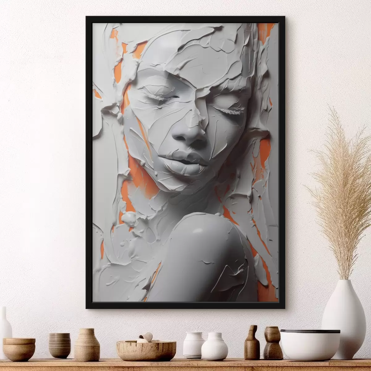 Plakāts Meitenes portrets baltā krāsā, kas imitē insultu imitāciju f41657