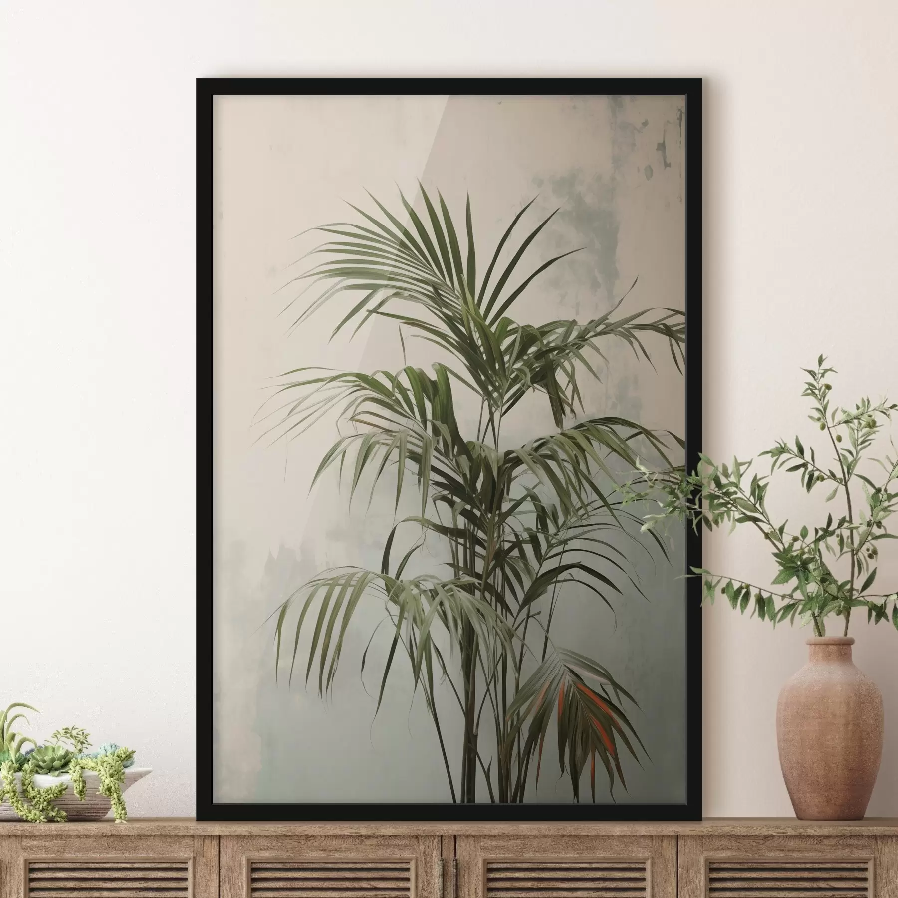 Glezna Palmu zari pie nobružātas sienas f41660