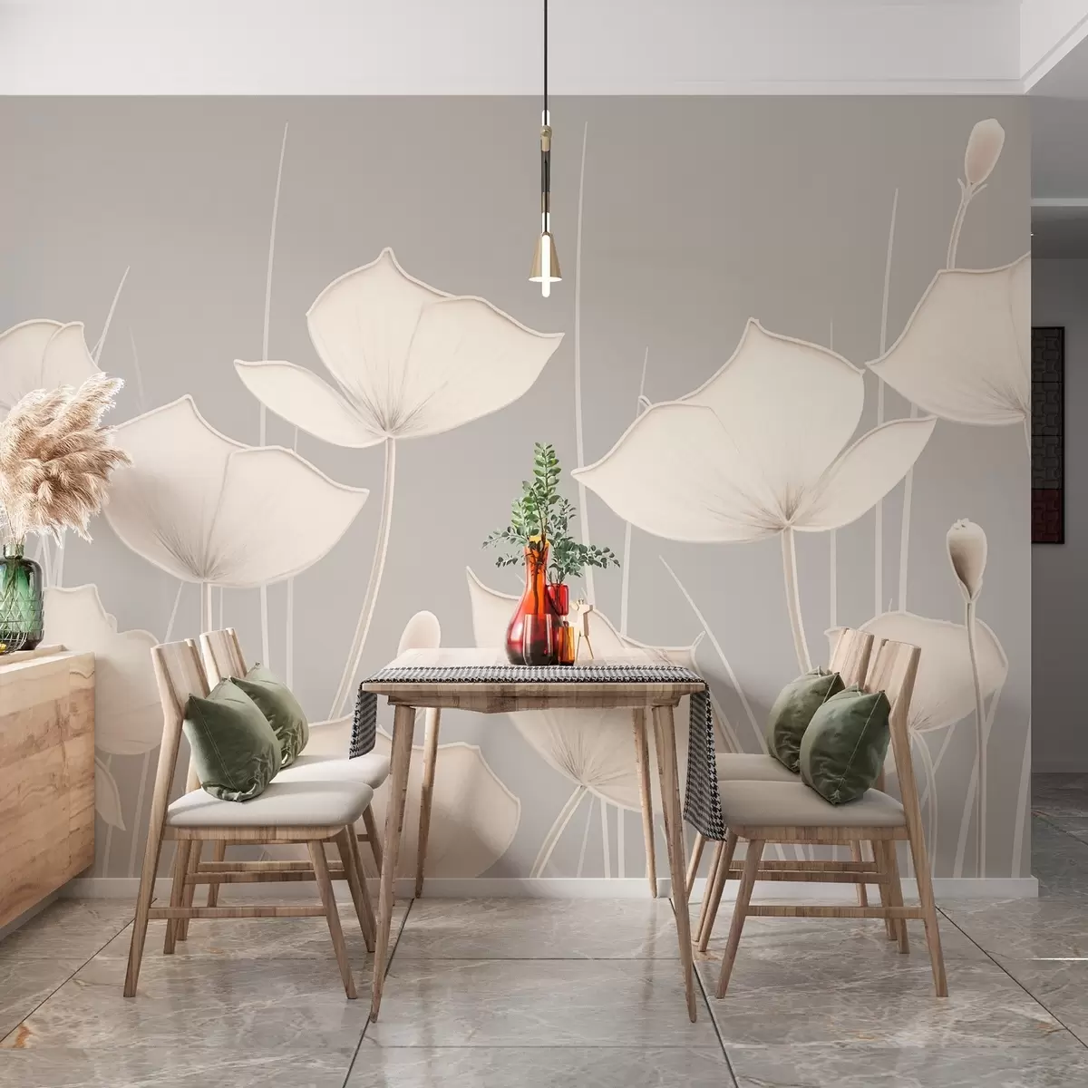 Fototapetes Minimālistisks ziedu attēls ar plāniem kātiņiem w02259