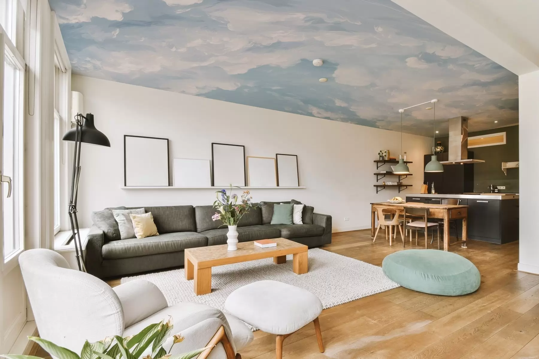 Fototapetes Zilas debesis ar imitētiem eļļas triepieniem w02313