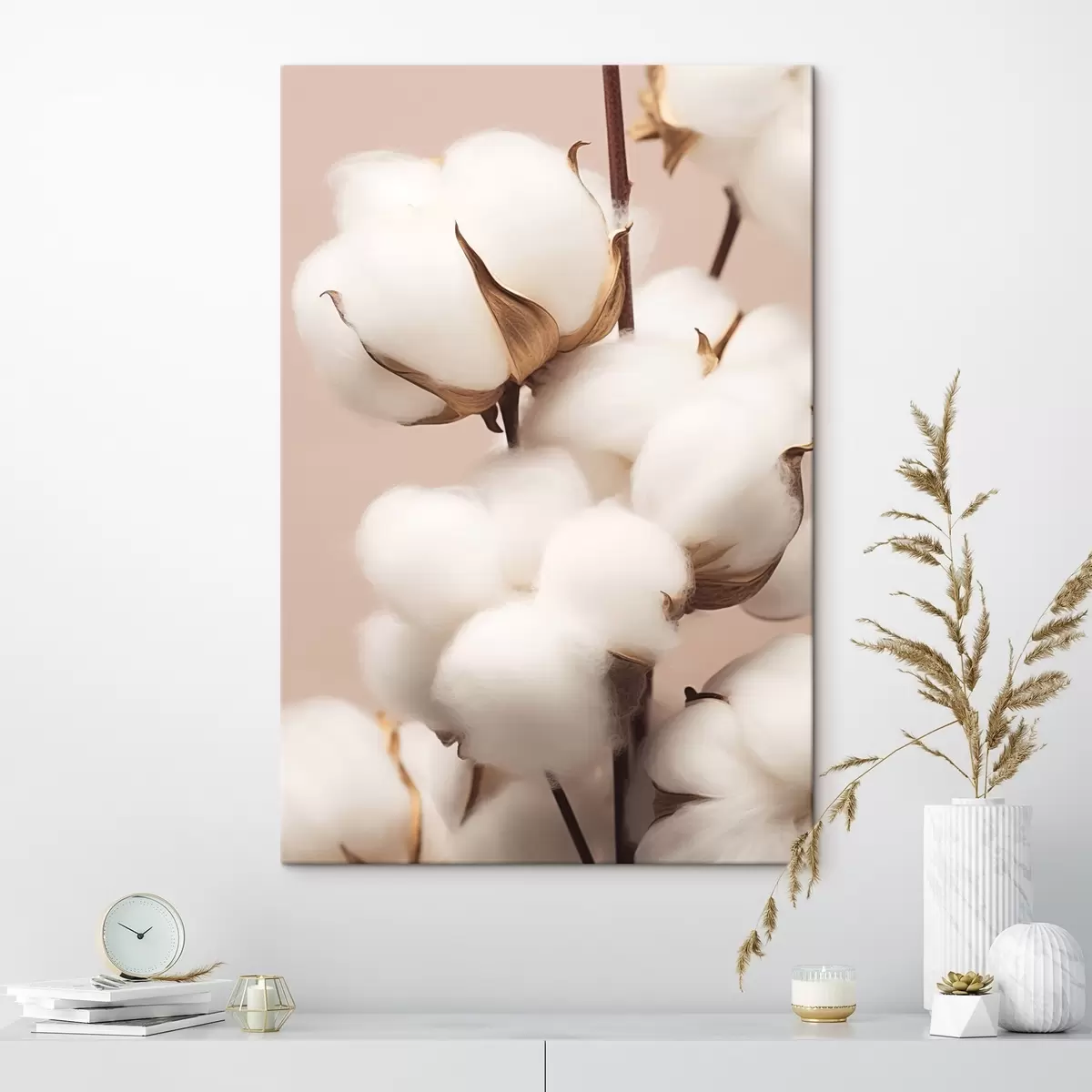 Glezna Kokvilnas ziedi uz bēša fona s41706