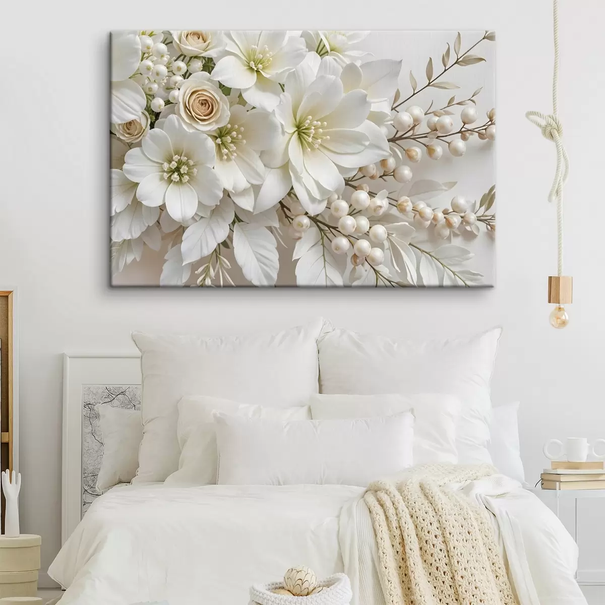 Glezna Smalki balti ziedi, tostarp lilijas, rozes un citi ziedi ar maigām, samtainām ziedlapiņām  s41722