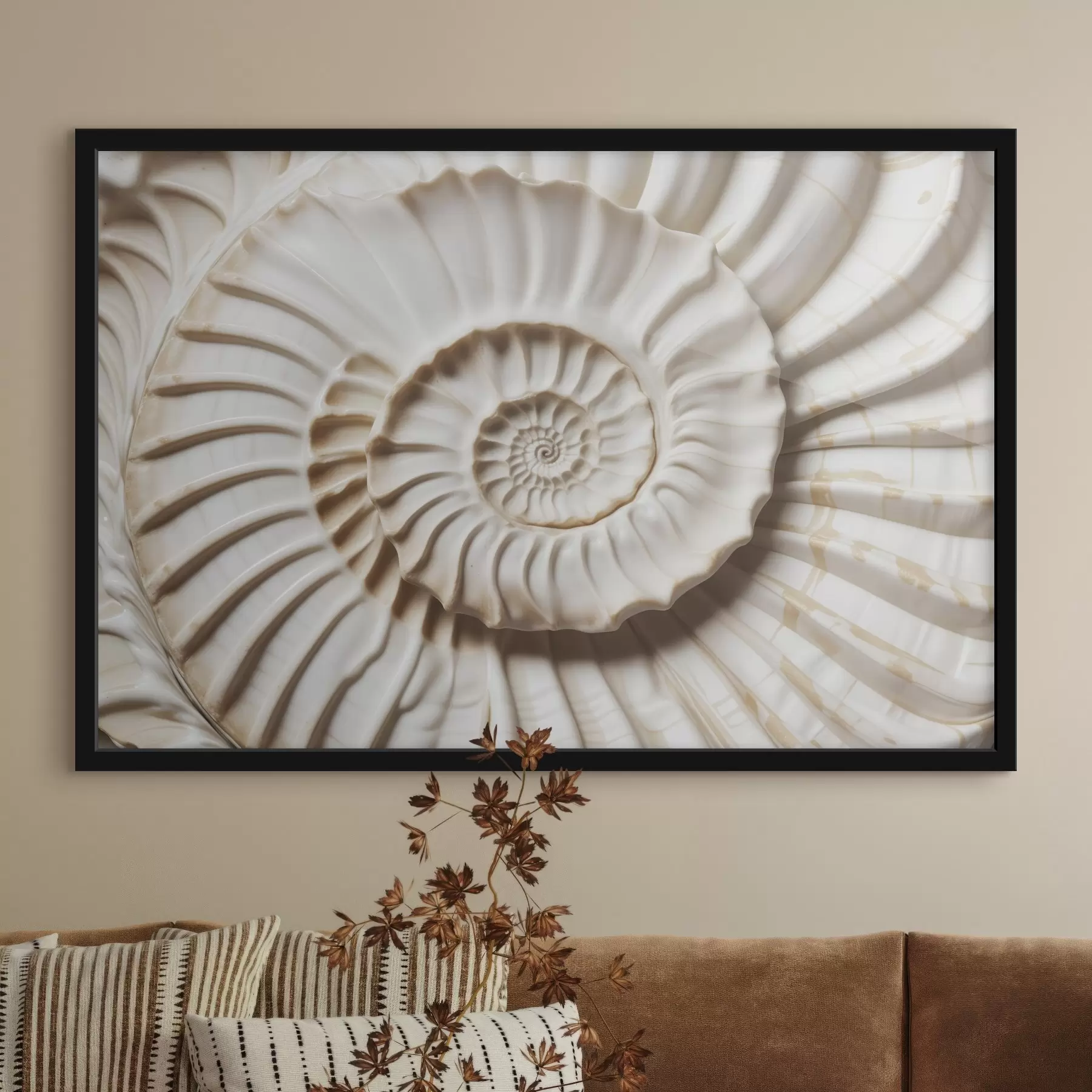 Fototapetes Balts spirālveida apvalks, kas izceļas ar sarežģītu un detalizētu rakstu f41728