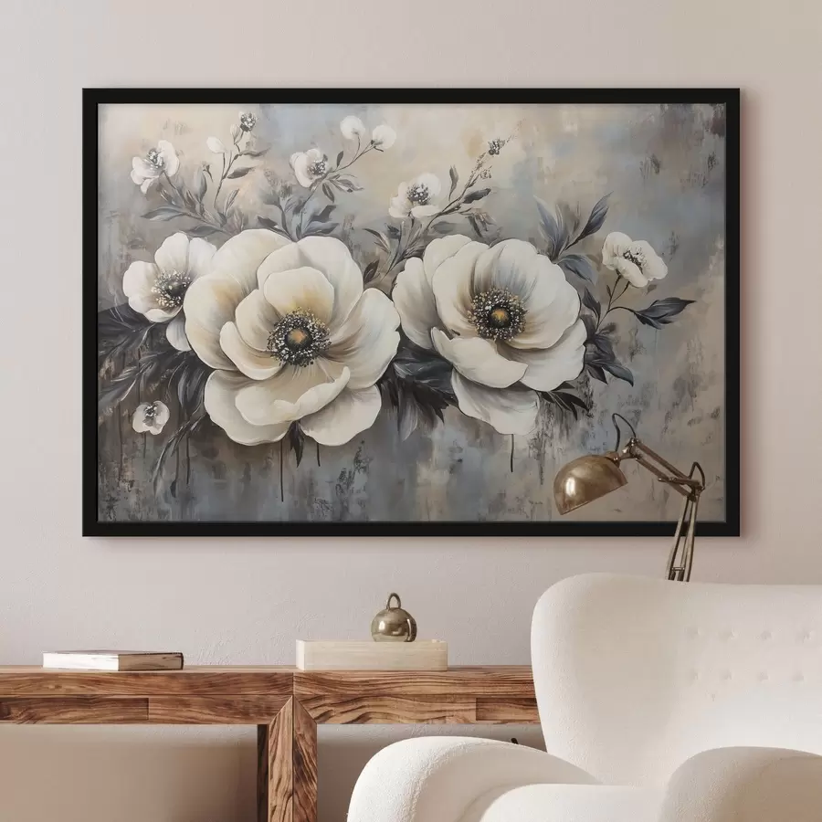 Fototapetes Baltu ziedu zariņš vintage stilā f41828