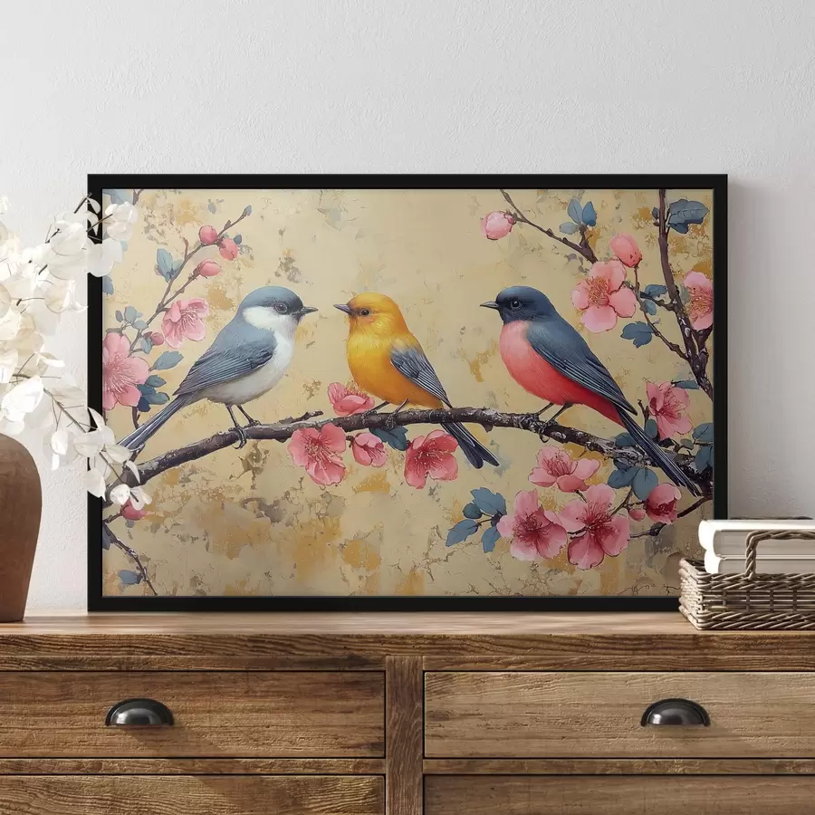 Fototapetes Zirnekļi uz sakuras zara eļļas glezniecības stilā f41835