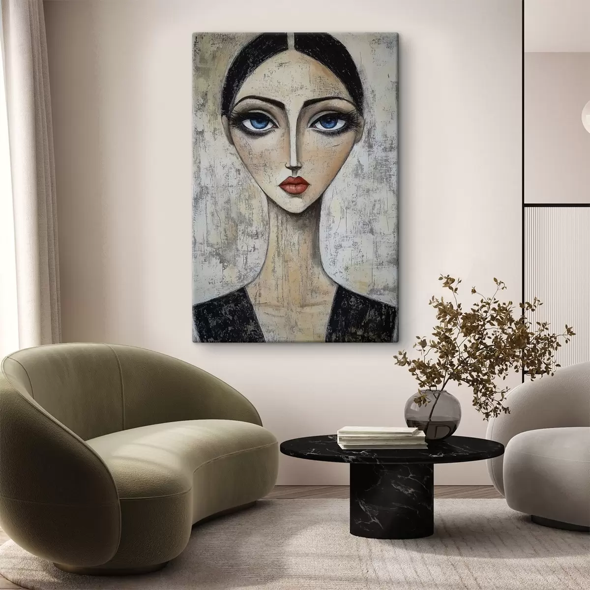 Glezna Sievietes portrets ar izteiksmīgām acīm stilizētā tehnikā s41811