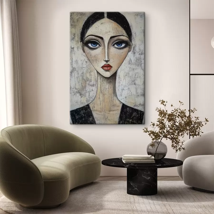 Glezna Sievietes portrets ar izteiksmīgām acīm stilizētā tehnikā s41811