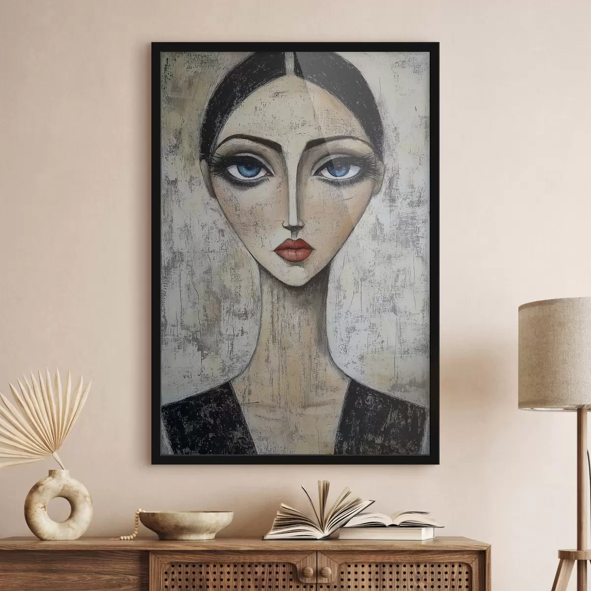 Plakāts Sievietes portrets ar izteiksmīgām acīm stilizētā tehnikā f41811