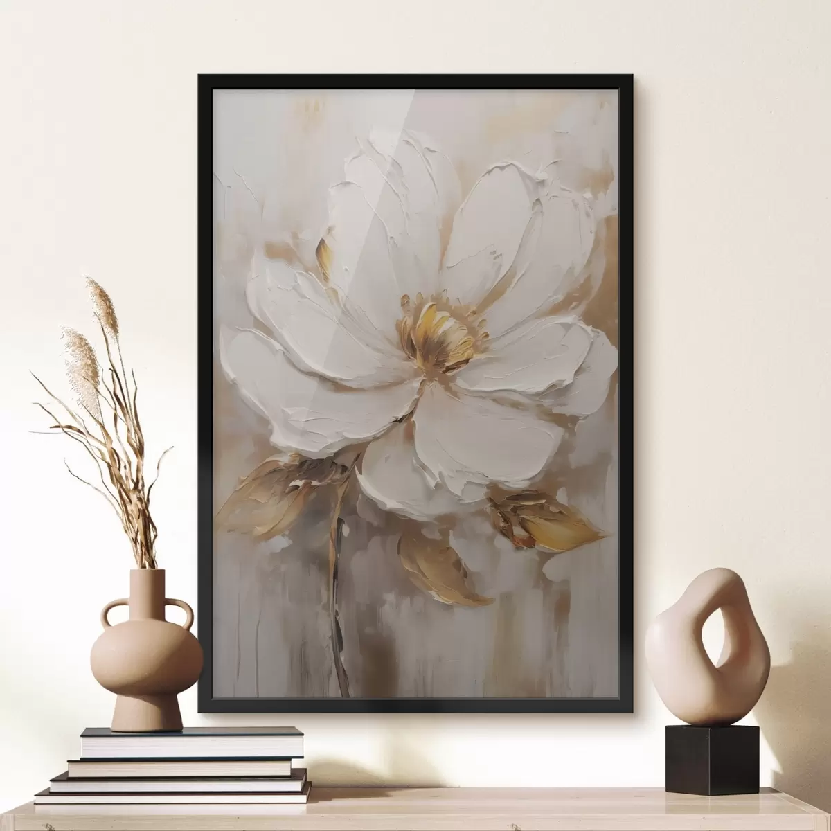 Plakāts Balts zieds ar dzelteniem toņiem uz teksturēta fona f41820