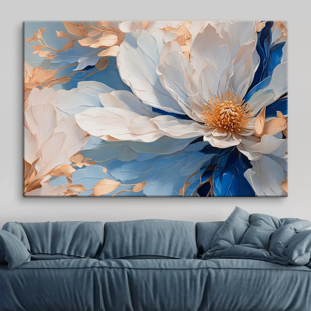 Glezna Ziedu ar baltām un zilām ziedlapiņām tuvplānā s41512