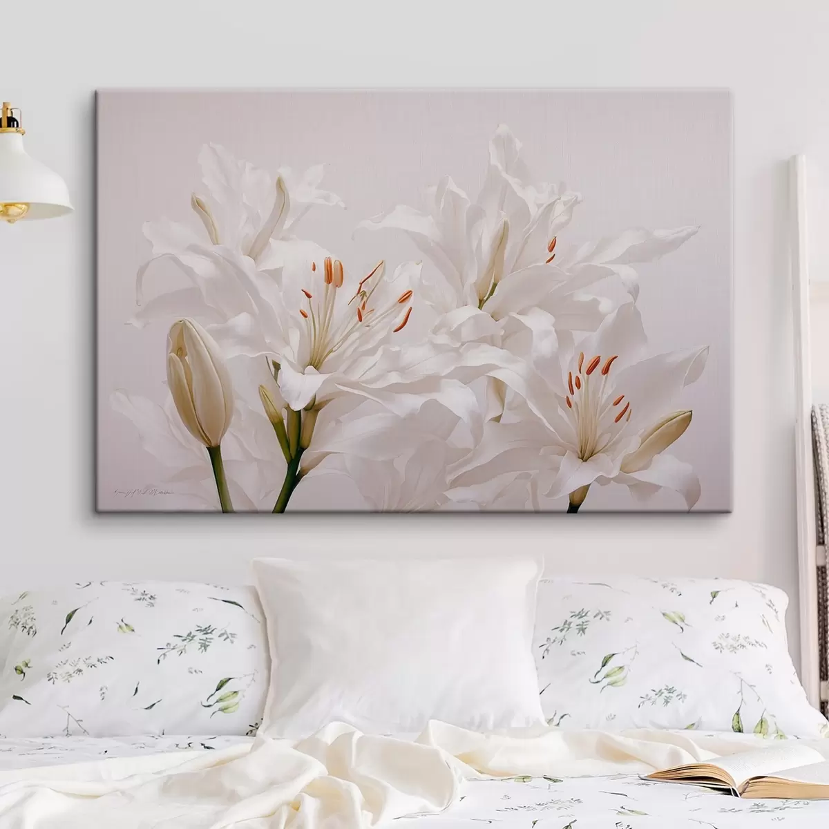 Glezna Baltas lilijas uz balta fona s41513