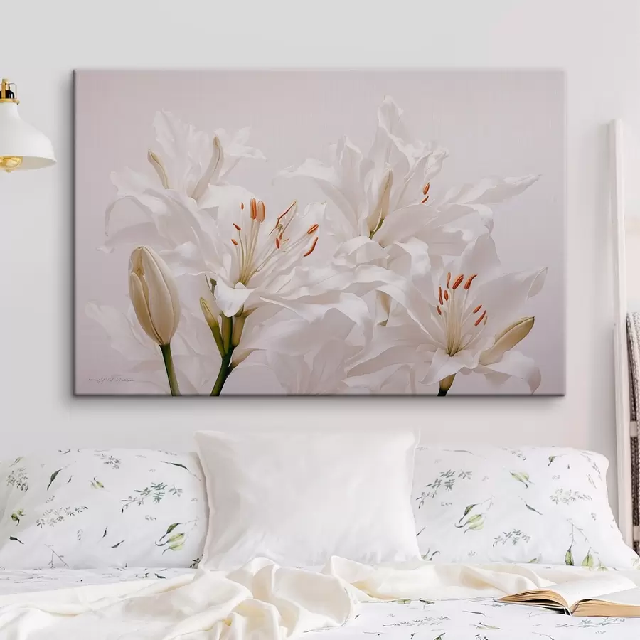 Glezna Baltas lilijas uz balta fona s41513