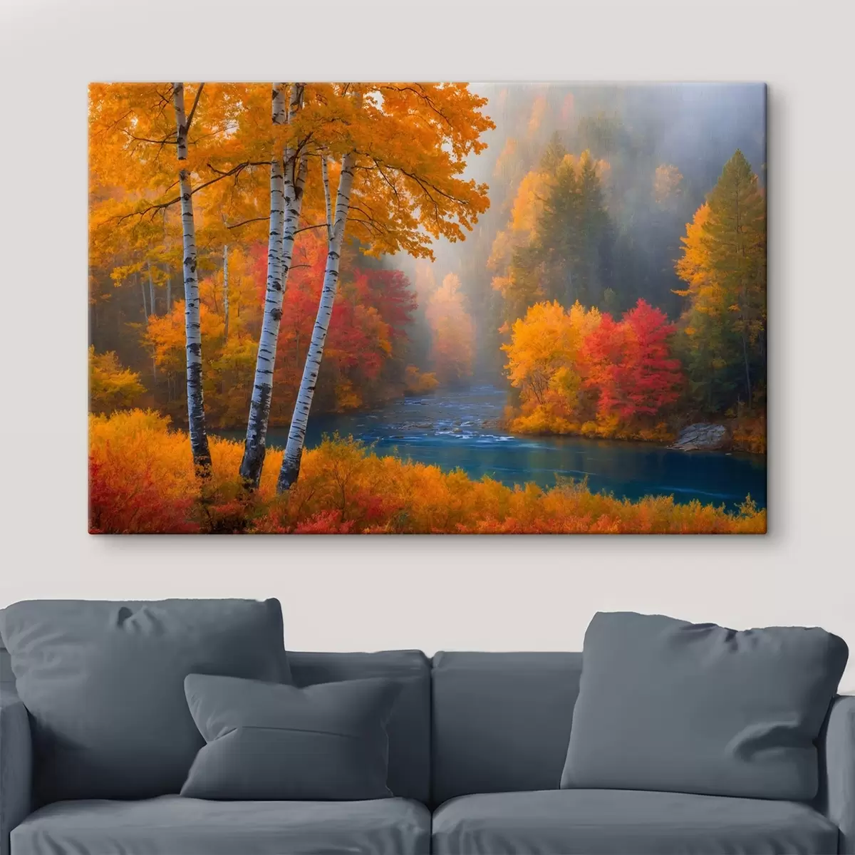 Glezna Upe rudens mežā s41592