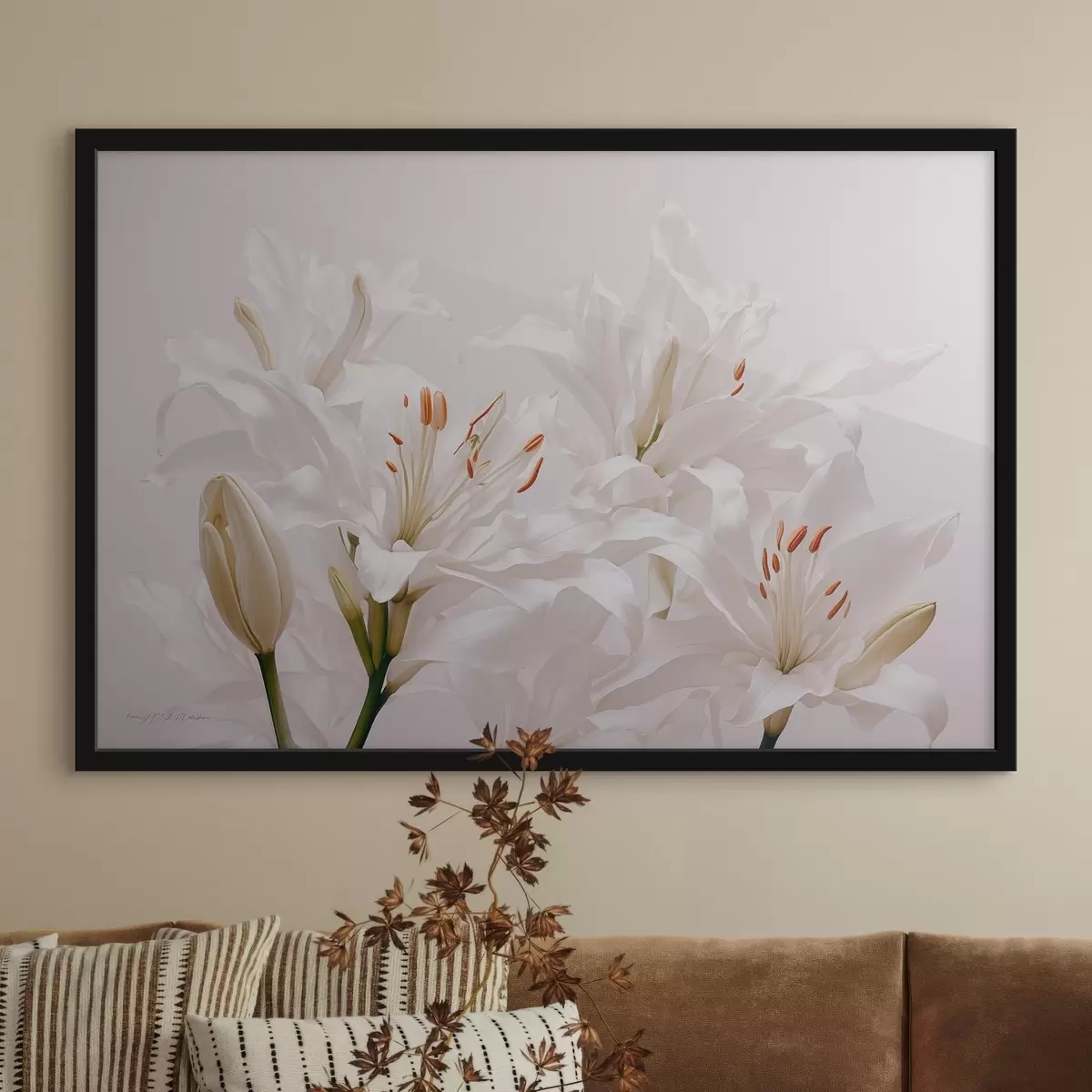 Plakāts Baltas lilijas uz balta fona f41513