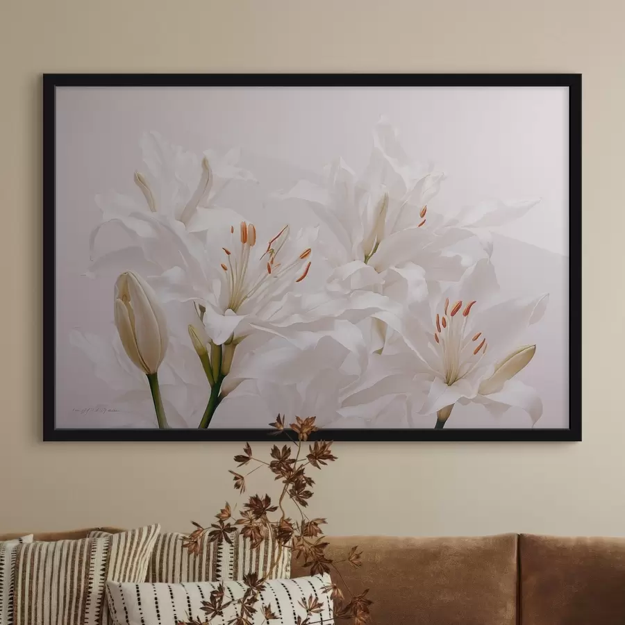 Fototapetes Baltas lilijas uz balta fona f41513