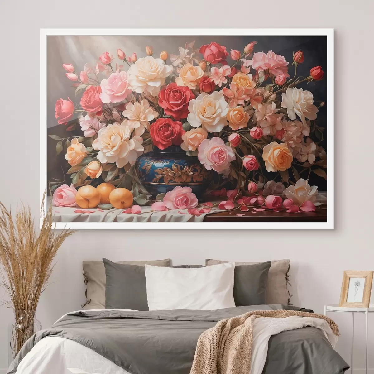 Plakāts Puķu pušķis zilā tilpuma vāzē f41518