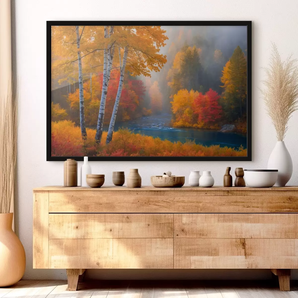 Plakāts Upe rudens mežā f41592