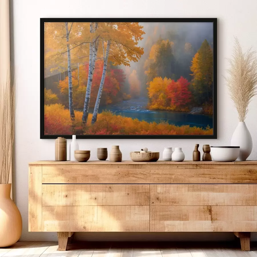 Fototapetes Upe rudens mežā f41592