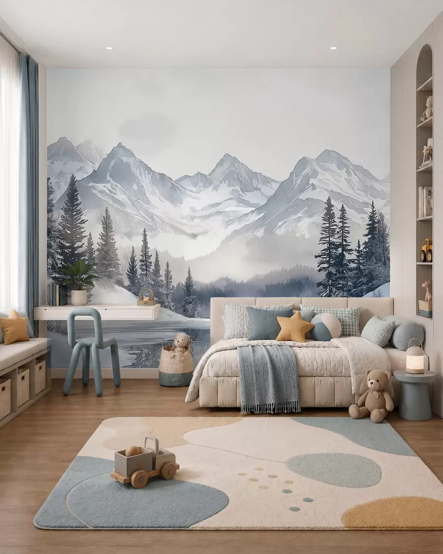 Fototapetes Sniegotas virsotnes aiz ezera w02357
