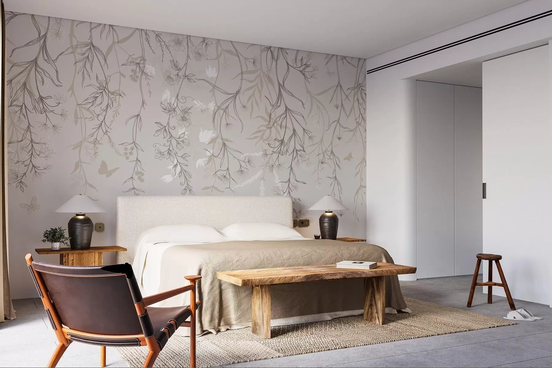 Fototapetes Plānas lineāras puķes, kas karājas no kalna w02007