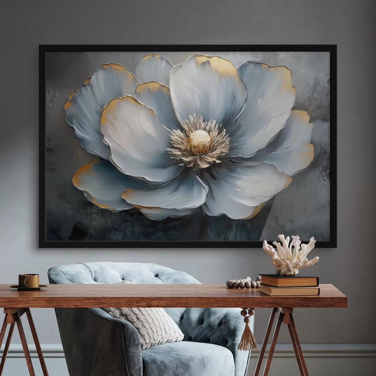 Plakāts Zils zieds eļļas triepienu stilā f41825