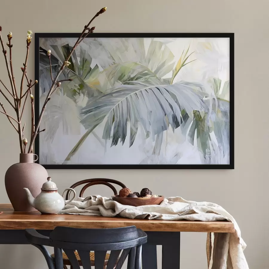 Fototapetes Lielas tropu lapas glezniecības stilā f41866