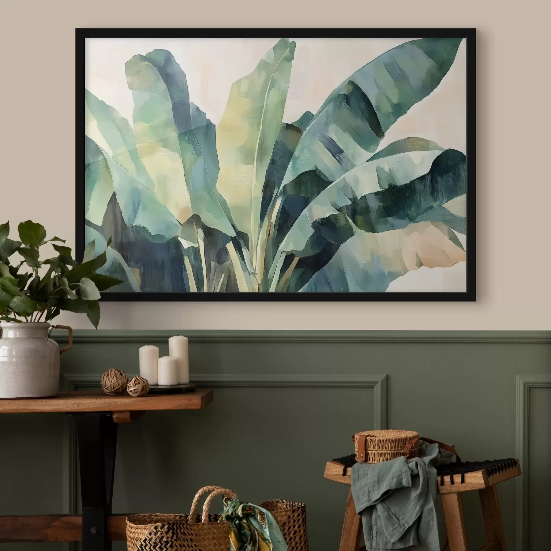 Glezna Lielas tropu lapas akvareļu stilā f41874