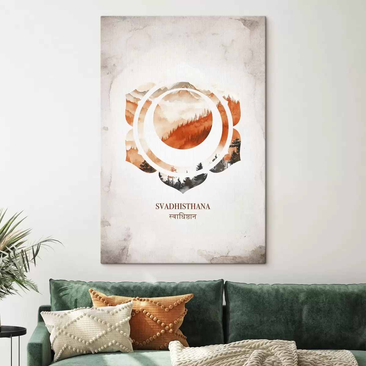 Glezna Svadhisthana čakra, oranžā čakra, ezotērika, meditācija, budisms, akvareļu stila kalni s41881