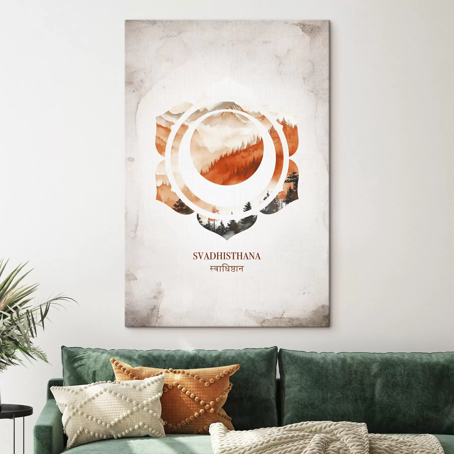 Glezna Svadhisthana čakra, oranžā čakra, ezotērika, meditācija, budisms, akvareļu stila kalni s41881